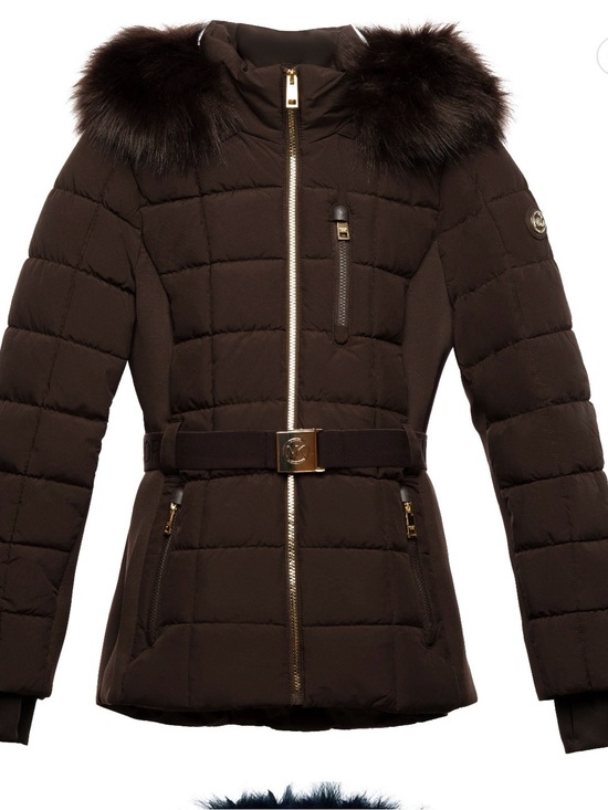 Michael Kors Jackets & Blazers - Michael Kors Dark Brown Quilted Belted Puffer Coat with Fur Hood